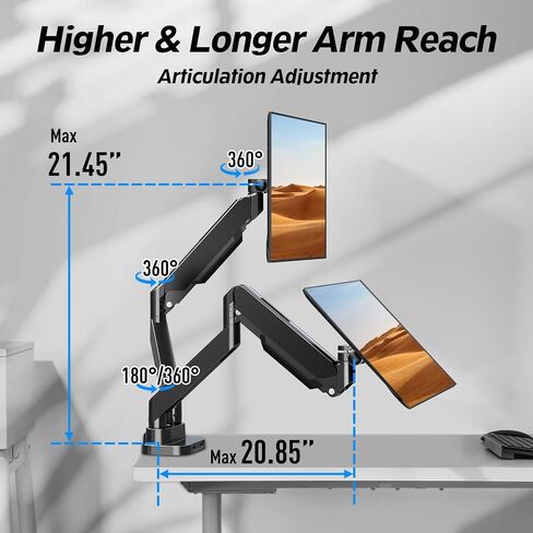 MOUNTUP Ultrawide Monitor Arm for 17-43 inch Curved Screen, Holds up to 33 lbs, Heavy Duty Monitor Desk Mount, Adjustable Gas Spring Arm, Computer Monitors Stand for Desk, VESA Mount in Kuwait