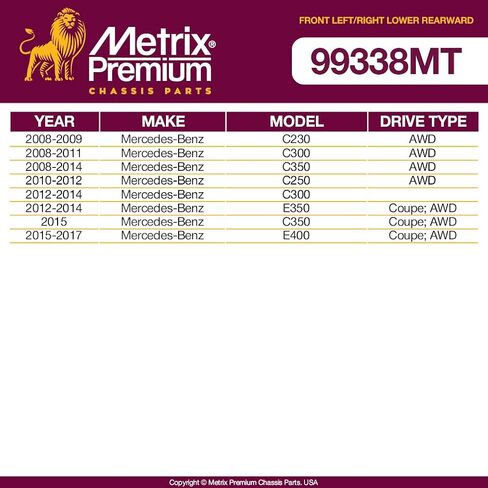 Metrix Premium Artrics أجزاء-الأمامية اليسرى واليمين الذراع الخلفي الذراع W-ball المفاصل والجلبة مجموعة من 08-09 مرسيدس-بنز C230 AWD ، 08-11 C300 ، RK621159 RK621158 ، مصنوعة في أوروبا in Saudi Arabia