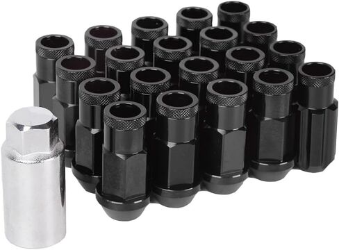 muge racing M12x1.25 Lug Nut 20 PCS, Wheel Lock Bulge Acorn Open End Lug Nut Set Compatible with Toyota, Honda, Ford, Mitsubishi, Mazda, KIA, Hyundai, 1 Socket Included, Black in Kuwait