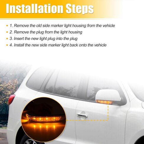 uxcell Car LED No.876233J000 Right Side Rear View Mirror Turn Signal Amber Light Indicator for Hyundai Veracruz Santa Fe 2007-2012 in Saudi Arabia