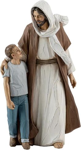 Jesus Christ with Child, First Communion boy Gift He Walks with me Sculpture, Hand Painted, Religious Modern Home Decor, Christian Figurines, 9.5 Inch in Kuwait