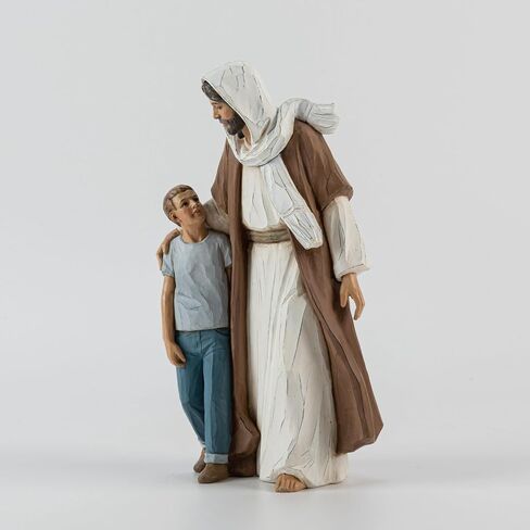 Jesus Christ with Child, First Communion boy Gift He Walks with me Sculpture, Hand Painted, Religious Modern Home Decor, Christian Figurines, 9.5 Inch in Kuwait