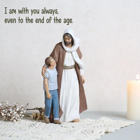 Jesus Christ with Child, First Communion boy Gift He Walks with me Sculpture, Hand Painted, Religious Modern Home Decor, Christian Figurines, 9.5 Inch in Kuwait