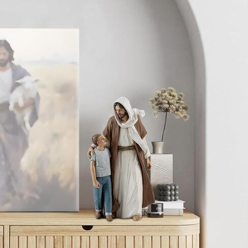 Jesus Christ with Child, First Communion boy Gift He Walks with me Sculpture, Hand Painted, Religious Modern Home Decor, Christian Figurines, 9.5 Inch in Kuwait
