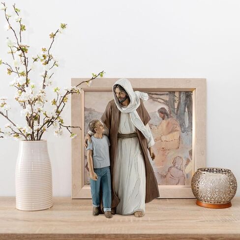 Jesus Christ with Child, First Communion boy Gift He Walks with me Sculpture, Hand Painted, Religious Modern Home Decor, Christian Figurines, 9.5 Inch in Kuwait