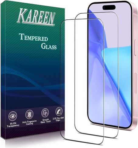 KAREEN 2 Pack Screen Protector for iPhone 16e 6.1-Inch Tempered Glass Film, Anti Scratch, Bubble Free, Case Friendly, Easy to Install in Kuwait