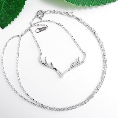 925 Sterling Silver White Gold Plated Deer Deer Antlers Netlace قلادة 15 "-17" ، WK99007 in Kuwait