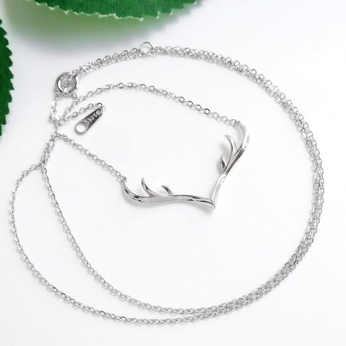 925 Sterling Silver White Gold Plated Deer Deer Antlers Netlace قلادة 15 "-17" ، WK99007 in Kuwait