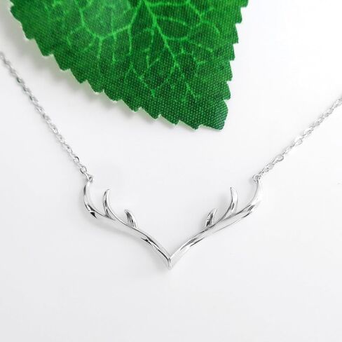 925 Sterling Silver White Gold Plated Deer Deer Antlers Netlace قلادة 15 "-17" ، WK99007 in Kuwait