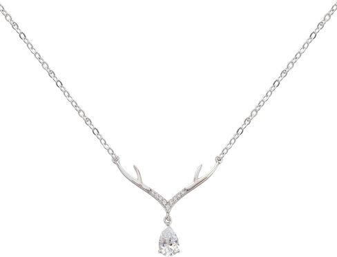 925 Sterling Silver White Gold Plated Deer Deer Antlers Netlace قلادة 15 "-17" ، WK99007 in Kuwait