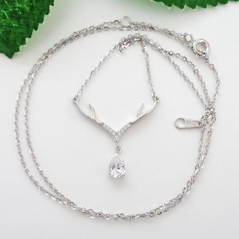 925 Sterling Silver White Gold Plated Deer Deer Antlers Netlace قلادة 15 "-17" ، WK99007 in Kuwait