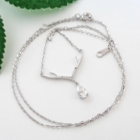 925 Sterling Silver White Gold Plated Deer Deer Antlers Netlace قلادة 15 "-17" ، WK99007 in Kuwait