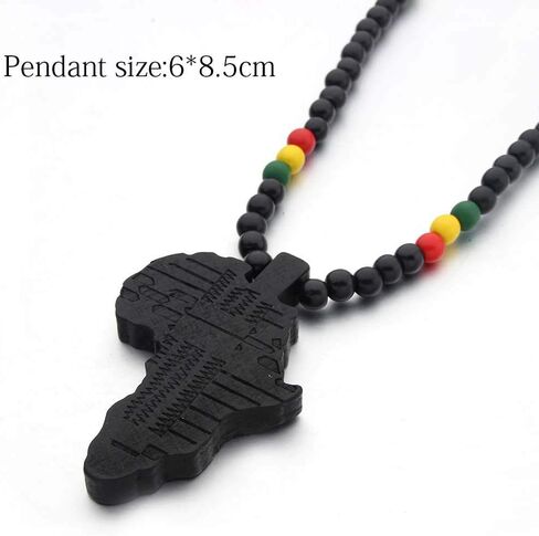 Hip-Hop Natural Wood African Map Pendant 8MM Wooden Bead Chain Rosary Necklaces for Men Women-Brown African Map in Saudi Arabia
