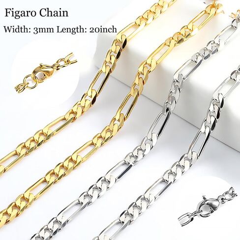 Crucifix Cross Necklace For Men Women Stainless Steel Silver 18k Gold Plated 3mm 20inch Figaro Chain Trendy Jesus Cross Pendant Necklace Baptism Christian Easter Prayer Jewelry Gift in Saudi Arabia