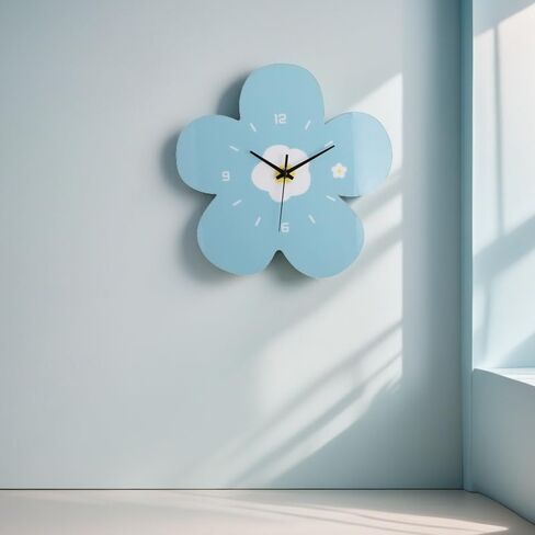 12 Inch Blue Flower Wall Clock Petal Design Wall Clock Silent Non Ticking Clock Creative Clock Quartz Clock Battery Powered Arabic Numerals Decorative Home Living Room Size:33.5 * 29.5CM in Saudi Arabia