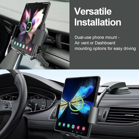 2-in-1 Phone Holders for Your Car, 15W Wireless Charger Car Mount for Samsung Galaxy Z Fold 6 5 4 3 2, Cell Phone Holder for Air Vent Dashboard, Dual Coil Qi Fast Charge, Auto Clamping in Saudi Arabia