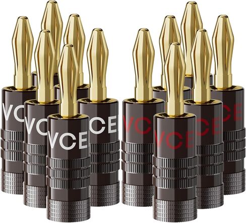 VCELINK 4mm Banana Plugs, 24K Gold Plated Dual-Screw Type Speaker Connectors for 12-18 AWG Wire, Wall Plate, Amplifier, Home Theater (6 Pairs (12 pcs)) in Saudi Arabia