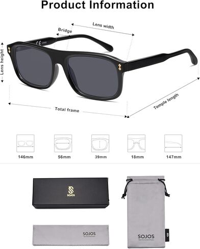 SOJOS Retro Vintage Polarized Sunglasses for Women Men, Trendy Rectangle Womens Mens Shades SJ2290S in Saudi Arabia