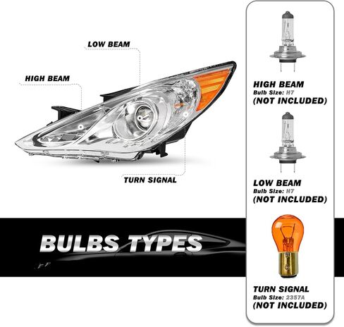 Headlight Assembly Fit for 2011 2012 2013 2014 Hyundai Sonata, Not for Hybrid Model, Left Driver Side in Kuwait