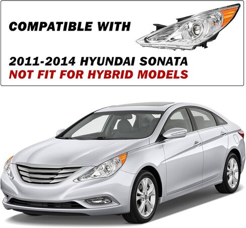 Headlight Assembly Fit for 2011 2012 2013 2014 Hyundai Sonata, Not for Hybrid Model, Left Driver Side in Kuwait
