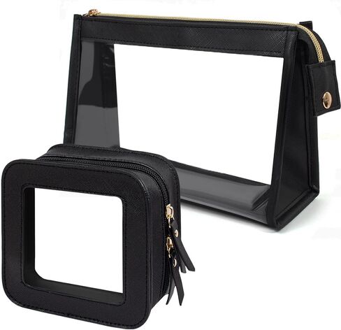 2 PCS مجموعة أكياس MAKUP CLEAR ، حقيبة مستحضرات تجميل صغيرة مستحضرات تجميل مقاومة للماء مع سحاب لطيف مكياج أكياس أساسية للسيارة للنساء (مجموعة بيضاء) in Kuwait