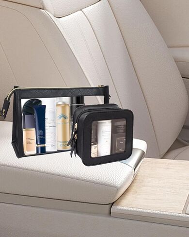 2 PCS مجموعة أكياس MAKUP CLEAR ، حقيبة مستحضرات تجميل صغيرة مستحضرات تجميل مقاومة للماء مع سحاب لطيف مكياج أكياس أساسية للسيارة للنساء (مجموعة بيضاء) in Kuwait