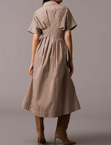 نساء مخطط لأسفل فساتين ماكسي مطوية بنية in Kuwait