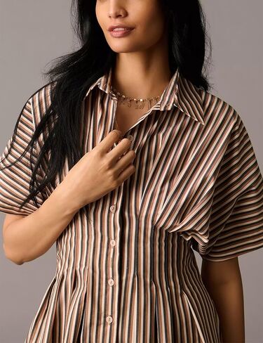 نساء مخطط لأسفل فساتين ماكسي مطوية بنية in Kuwait