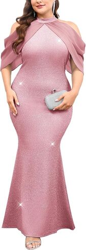 Cyclamen plus size frarkly maxi dress الرسمية ثوب المساء الرسن عن الرقبة شيفون كيب الأكمام in Kuwait