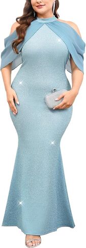 Cyclamen plus size frarkly maxi dress الرسمية ثوب المساء الرسن عن الرقبة شيفون كيب الأكمام in Kuwait