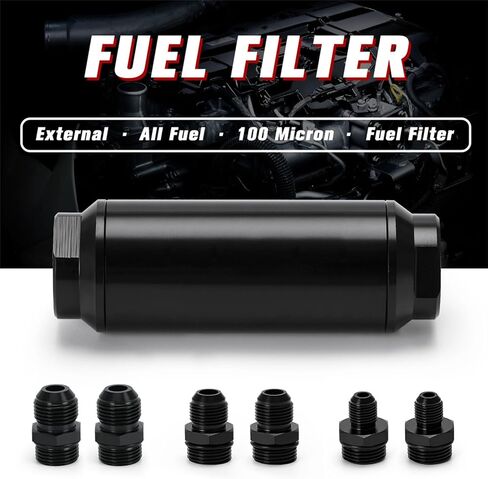 Universal 44MM Inline Fuel Filter with 2 pcs 6AN 8AN 10AN Adapter Fittings,100micron Steel Element For Fuel Petrol Gasoline Ethanol Alcohol in Saudi Arabia