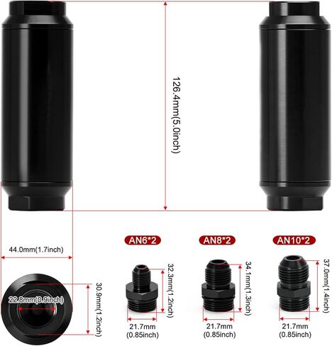 Universal 44MM Inline Fuel Filter with 2 pcs 6AN 8AN 10AN Adapter Fittings,100micron Steel Element For Fuel Petrol Gasoline Ethanol Alcohol in Saudi Arabia