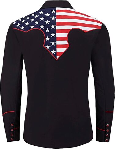 Men's Embroidered Exquisite American Flag Western Cowboy Shirt Long Sleeve Regular Fit Snap Button Down Shirts in Saudi Arabia