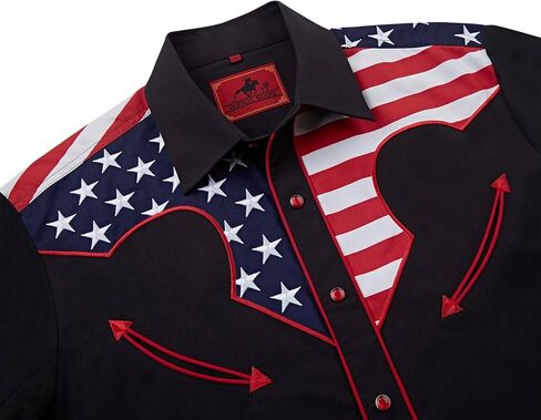 Men's Embroidered Exquisite American Flag Western Cowboy Shirt Long Sleeve Regular Fit Snap Button Down Shirts in Saudi Arabia