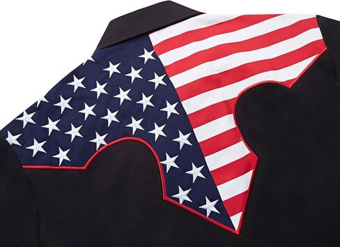 Men's Embroidered Exquisite American Flag Western Cowboy Shirt Long Sleeve Regular Fit Snap Button Down Shirts in Saudi Arabia