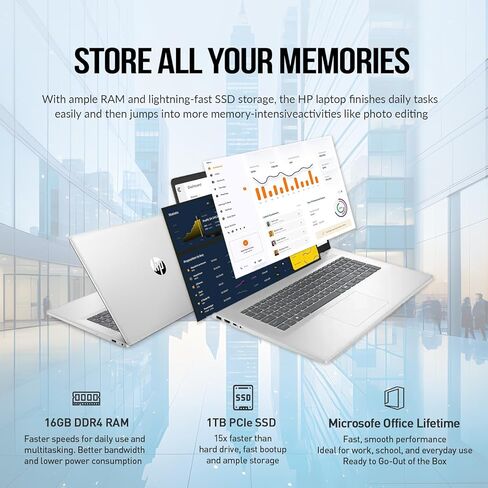 HP 2025 17.3 بوصة تعمل باللمس الكمبيوتر المحمول الشاشة ، 17 شاشة تعمل باللمس المحمول ، AMD Ryzen 5 (6-CORES) ، 64GB RAM 2TB SSD+512GB PSSD ، Windows 11 Pro Lifetime Office ، Pad Number ، Copilot AI in Kuwait