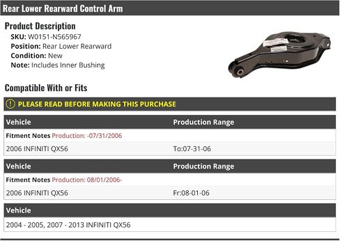 Rear Lower Rearward Control Arm - Compatible with 2004-2013 Infiniti QX56 in Saudi Arabia