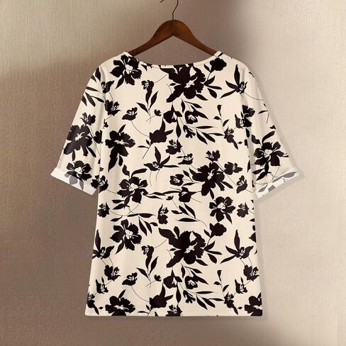 Linen Shirts for Women 3/4 Sleeve Button Down Henley V Neck Summer Tops Dressy Casual Cute Shirts Half Sleeve Blouses in Saudi Arabia