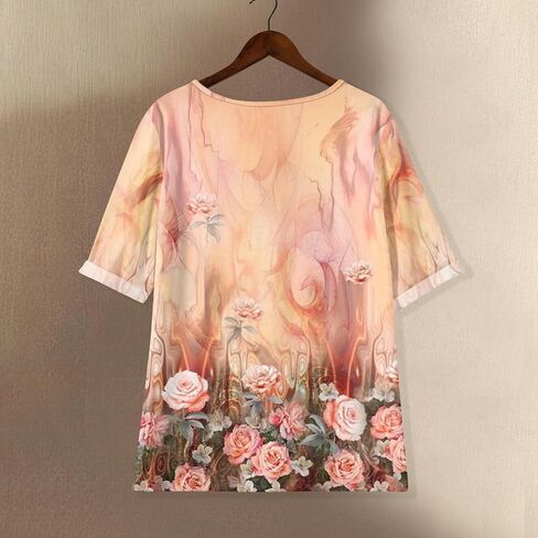 Linen Shirts for Women 3/4 Sleeve Button Down Henley V Neck Summer Tops Dressy Casual Cute Shirts Half Sleeve Blouses in Saudi Arabia
