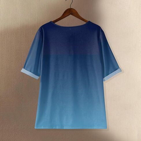 Linen Shirts for Women 3/4 Sleeve Button Down Henley V Neck Summer Tops Dressy Casual Cute Shirts Half Sleeve Blouses in Saudi Arabia