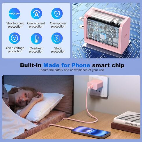 Compatible with iPhone 15 16 Charger Fast Charging,20W USB C Fast Charger Block with 10ft 60W USB C Cable Compatible with iPhone 16/16 Pro/16 Pro max/16 Plus/ 15/15 pro/15 pro max/15 Plus,Black/Red in Kuwait