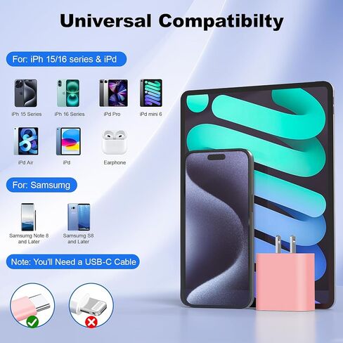 Compatible with iPhone 15 16 Charger Fast Charging,20W USB C Fast Charger Block with 10ft 60W USB C Cable Compatible with iPhone 16/16 Pro/16 Pro max/16 Plus/ 15/15 pro/15 pro max/15 Plus,Black/Red in Kuwait