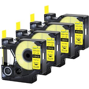 4 حزمة متوافقة مع تعبئة صانع الملصقات Dymo 1805435 1/2 '' 12 مم أبيض على أشرطة تسمية فينيل الدائمة الصناعية الأسود لرينو 1000 3000 4200 5200 5000 6000 صانعي الملصقات الصناعية in Kuwait