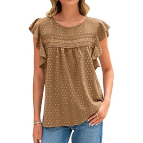 Glamaker Womens Summer Casual Blouses Dressy Flutter Sleeve Tops Boho Spring Crew Neck Holidy Cute Work Shirts 2025 Trendy in Saudi Arabia