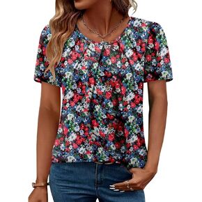 Angerella Womens T Shirts Chiffon Bloral Blouses Summer Summer Strendy Strendy Round Crew Neck Top Top Business Top in Kuwait