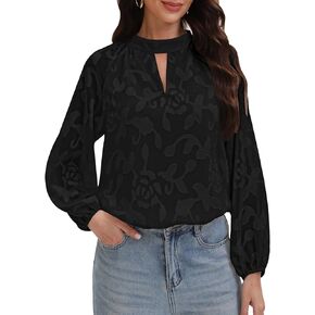 AIMCOO Womens Boho Embroidered Long Sleeve Blouse Dressy Business Casual Tops Keyhole Mock Neck Floral Shirts 2025 Fashion in Kuwait
