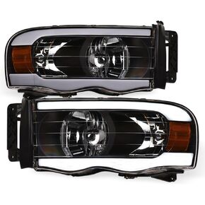7422452134141 Compatible With 2002-2005 Dodge Ram 1500/2003-2005 2500 3500 DRL LED Strip Bar Black Housing Headlights With Amber Reflector in Kuwait