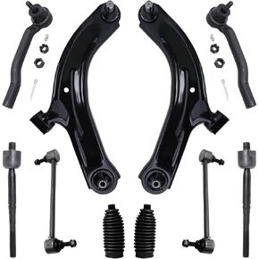 Detroit Axle - 10pc Front End Suspension Kit for 2007-2012 Nissan Versa, 2009-2014 Cube, 2 Lower Control Arms w/Ball Joints 4 Inner Outer Tie Rods 2 Sway Bar Links 2 Boots 2010 2011 Replacement in Saudi Arabia