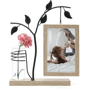 AKAZA 4x6 Picture Frames Family Desk Office Rustic Photo Frame, Water Plants Flowers Floating Double Glass Vase Tabletop Standing Home Decor, Wedding Grandma Mother Mom Gift (Light Brown) in Kuwait