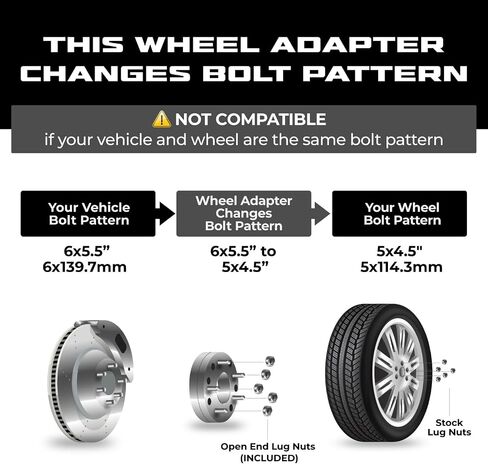 EZAccessory 2 Wheel Adapter 6x5.5 to 5x4.5 (5x114.3) Fits 6 Lug Toyota Chevy Hub & Mount 5x4.5 Wheels in Saudi Arabia